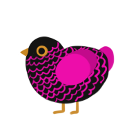 Poppyseed, a black and fuchsia chicken with a lace pattern