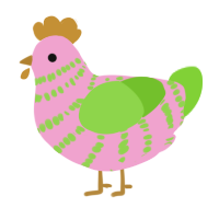 Heris, a pink and grass chicken with a bar pattern