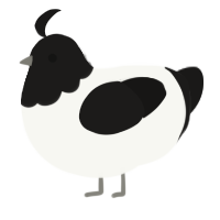 A white and sable chicken with a head pattern