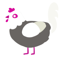 Illustrious Alumna, a grey and white chicken with a head pattern