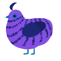 Anna, a blurple and navy chicken with a bar pattern