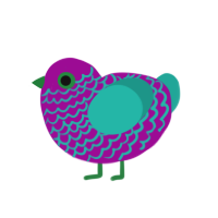 Kembor, a fuchsia and turquoise chicken with a lace pattern