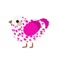 (unnamed), a white and fuchsia chicken with a speckle pattern