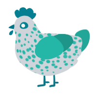 Percy Robins, a mist and turquoise chicken with a speckle pattern