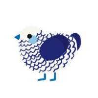 teacup, a white and navy chicken with a lace pattern