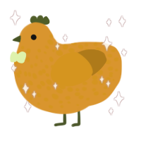 Mango, a orange and ochre chicken with a speckle pattern