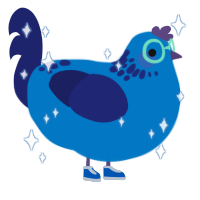 Blueberry, a sapphire and navy chicken with a neck-speckle pattern