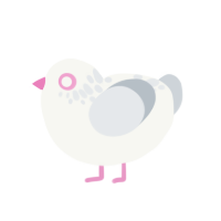 Vega, a white and mist chicken with a neck-speckle pattern