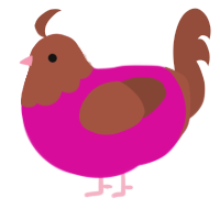 Neon Robin, a fuchsia and russet chicken with a head pattern