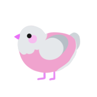 Pie, a pink and mist chicken with a head pattern