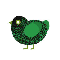 World Coming Down, a black and viridian chicken with a double-lace pattern