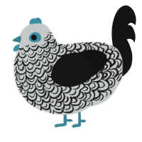 Oliver, a silver and black chicken with a double-lace pattern