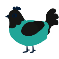 Flashlight, a turquoise and black chicken with a head pattern