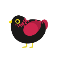 Shadow the Chicken, a sable and crimson chicken with a neck-speckle pattern