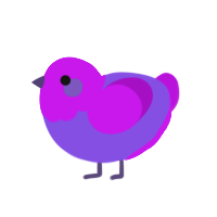 Inverted, a blurple and amethyst chicken with a head pattern