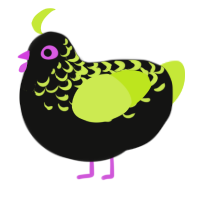 trolli, a black and lime chicken with a half-lace pattern