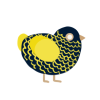 Kosmo, a tumblr and yellow chicken with a lace pattern