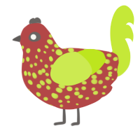 Strawb, a red and lime chicken with a speckle pattern