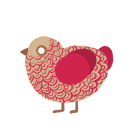 Embroidery, a beige and crimson chicken with a double-lace pattern