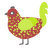 A red and lime chicken with a speckle pattern