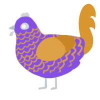 Joey, a blurple and orange chicken with a lace pattern