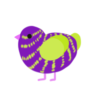 beetlejuice, a violet and lime chicken with a bar pattern