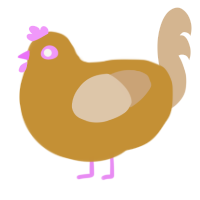 baguette, a gold and beige chicken