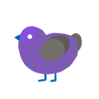 Lin, a blurple and grey chicken with a double-lace pattern