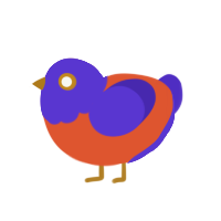 Goof, a vermilion and indigo chicken with a head pattern