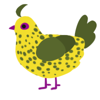 barf, a yellow and olive chicken with a speckle pattern