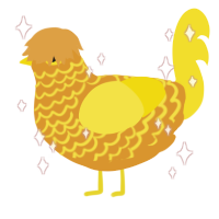 hope, a orange and yellow chicken with a lace pattern