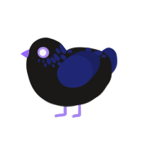 Harbinger, a sable and navy chicken with a neck-speckle pattern