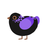 Cosmic Dust, a sable and blurple chicken with a neck-speckle pattern