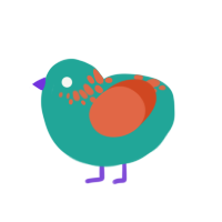 Party City, a turquoise and vermilion chicken with a neck-speckle pattern