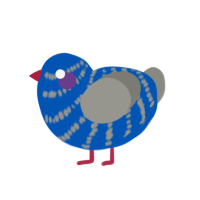 Jimbo, a ultramarine and mist chicken with a head pattern