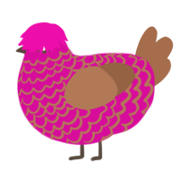 what how, a fuchsia and brown chicken with a lace pattern