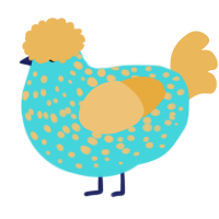 Razzmatazz, a aqua and honey chicken with a speckle pattern