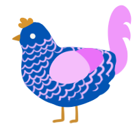 Yuri M and Ms, a ultramarine and lavender chicken with a lace pattern