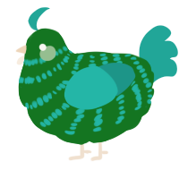 acelga, a leaf and turquoise chicken with a bar pattern