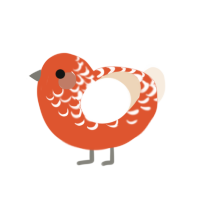 Angel Mist, a vermilion and cream chicken with a half-lace pattern