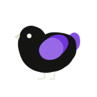 Pluto, a black and blurple chicken