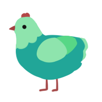 赤緑んご, a turquoise and spring chicken with a head pattern