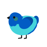 Bloo, a aqua and ultramarine chicken with a head pattern