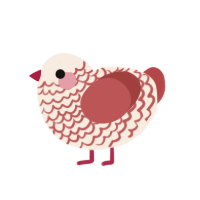 Darling, a cream and red chicken with a lace pattern