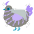 Gummy bear, a ash and lilac chicken with a bar pattern
