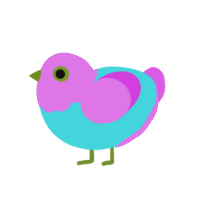 Mothball, a aqua and orchid chicken with a head pattern