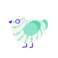 Closer, a white and mint chicken with a bar pattern