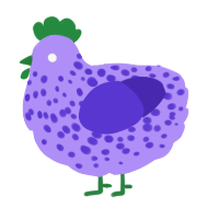 Juice Box, a lilac and indigo chicken with a speckle pattern