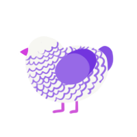 Psyche, a white and blurple chicken with a lace pattern