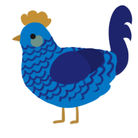 Moon, a sapphire and navy chicken with a lace pattern